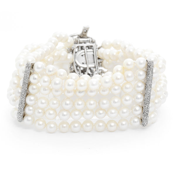 Six Strand Pearl and Diamond Bracelet