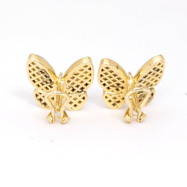 18K Yellow Gold Mother Of Pearl  Diamond Butterfly Earrings