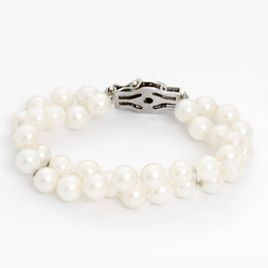 Double Strand Pearl Bracelet With Diamonds