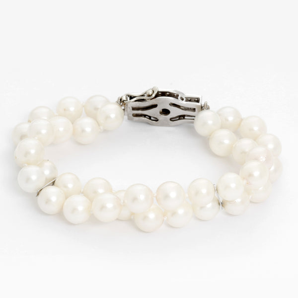 Double Strand Pearl Bracelet With Diamonds