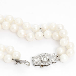 Double Strand Pearl Bracelet With Diamonds