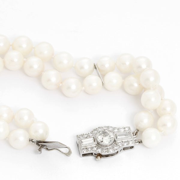 Double Strand Pearl Bracelet With Diamonds