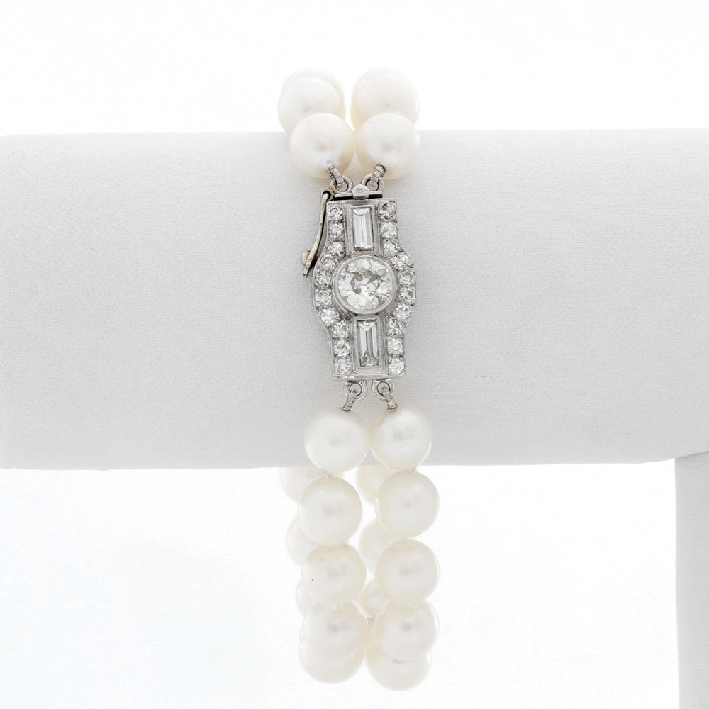 Double Strand Pearl Bracelet With Diamonds