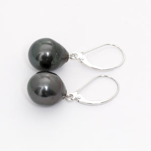 14K White Gold Tahitian Pearl Drop Earrings 6 grams