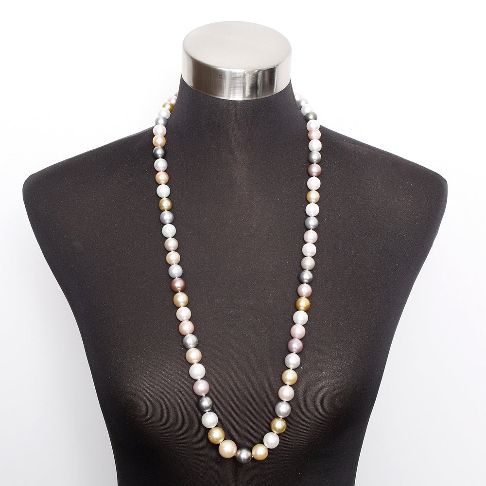 South Sea Multicolor Pearl Necklace with Diamond Clasp 33 inches