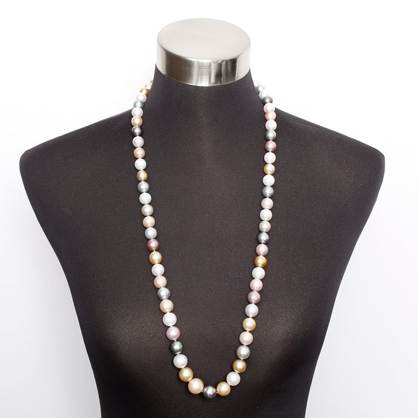 South Sea Multicolor Pearl Necklace with Diamond Clasp 33 inches