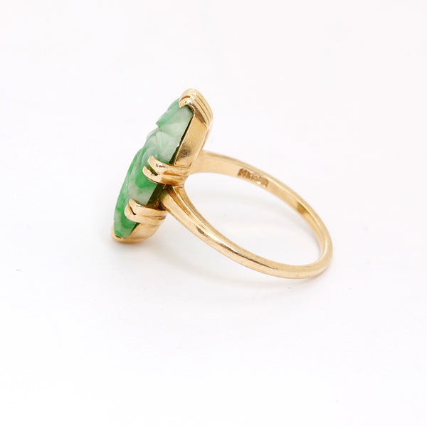 14K Yellow Gold Jade Ring Size 7