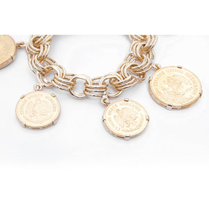 18K Yellow Gold Charm Mexican Coin Bracelet