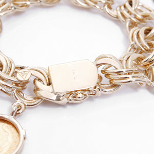 18K Yellow Gold Charm Mexican Coin Bracelet
