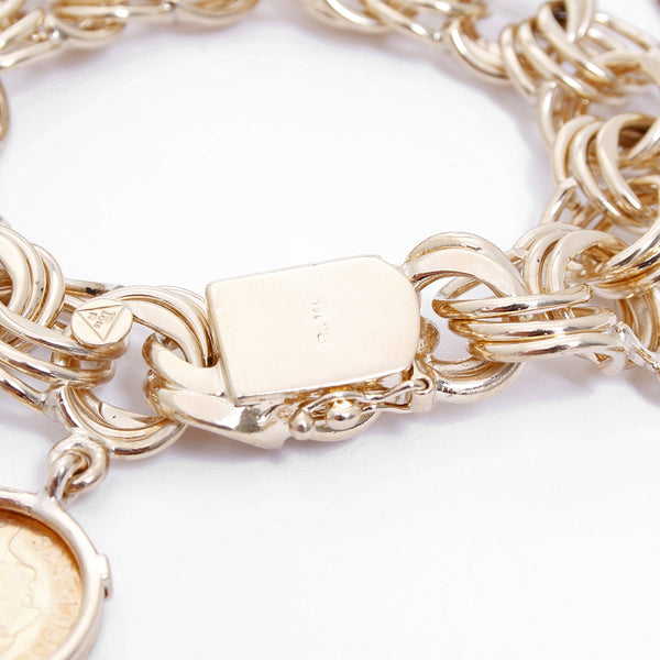 18K Yellow Gold Charm Mexican Coin Bracelet