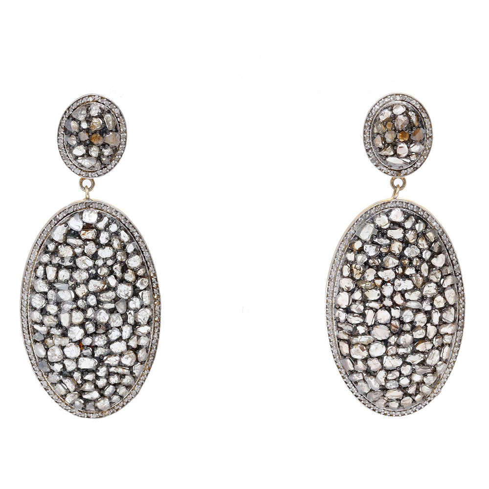 14K Gold plated Sliced Pave Diamond Earrings
