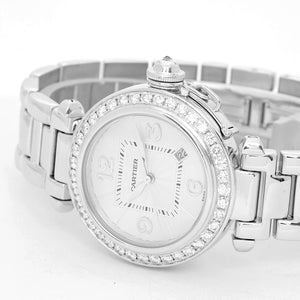 Cartier Pasha 18k White Gold & Diamond Automatic 32mm Ladies Watch