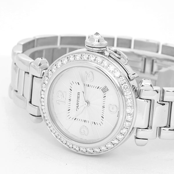 Cartier Pasha 18k White Gold & Diamond Automatic 32mm Ladies Watch