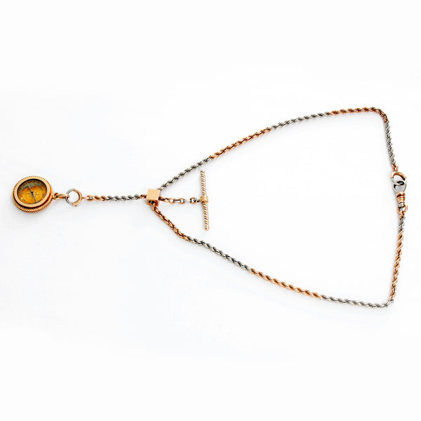 14K 2- Tone Pocket Watch Chain with Compass Watch Fab