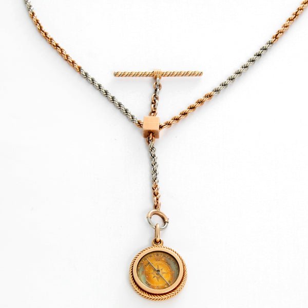 14K 2- Tone Pocket Watch Chain with Compass Watch Fab