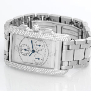 Cartier Tank Americaine 18k White Gold Chronograph Diamond Watch 2339