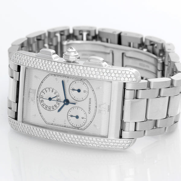 Cartier Tank Americaine 18k White Gold Chronograph Diamond Watch 2339