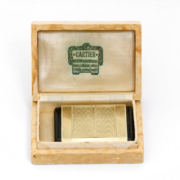 Vintage Art Deco Cartier 14K Gold & Black Enamel Purse Watch