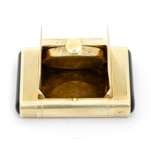 Vintage Art Deco Cartier 14K Gold & Black Enamel Purse Watch