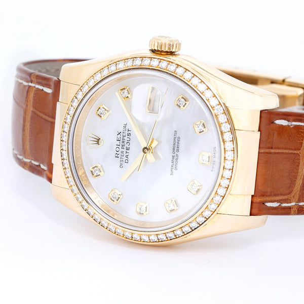 Rolex Datejust 18k Yellow Gold Diamonds Mother of Pearl Men's or Ladies Watch 116188