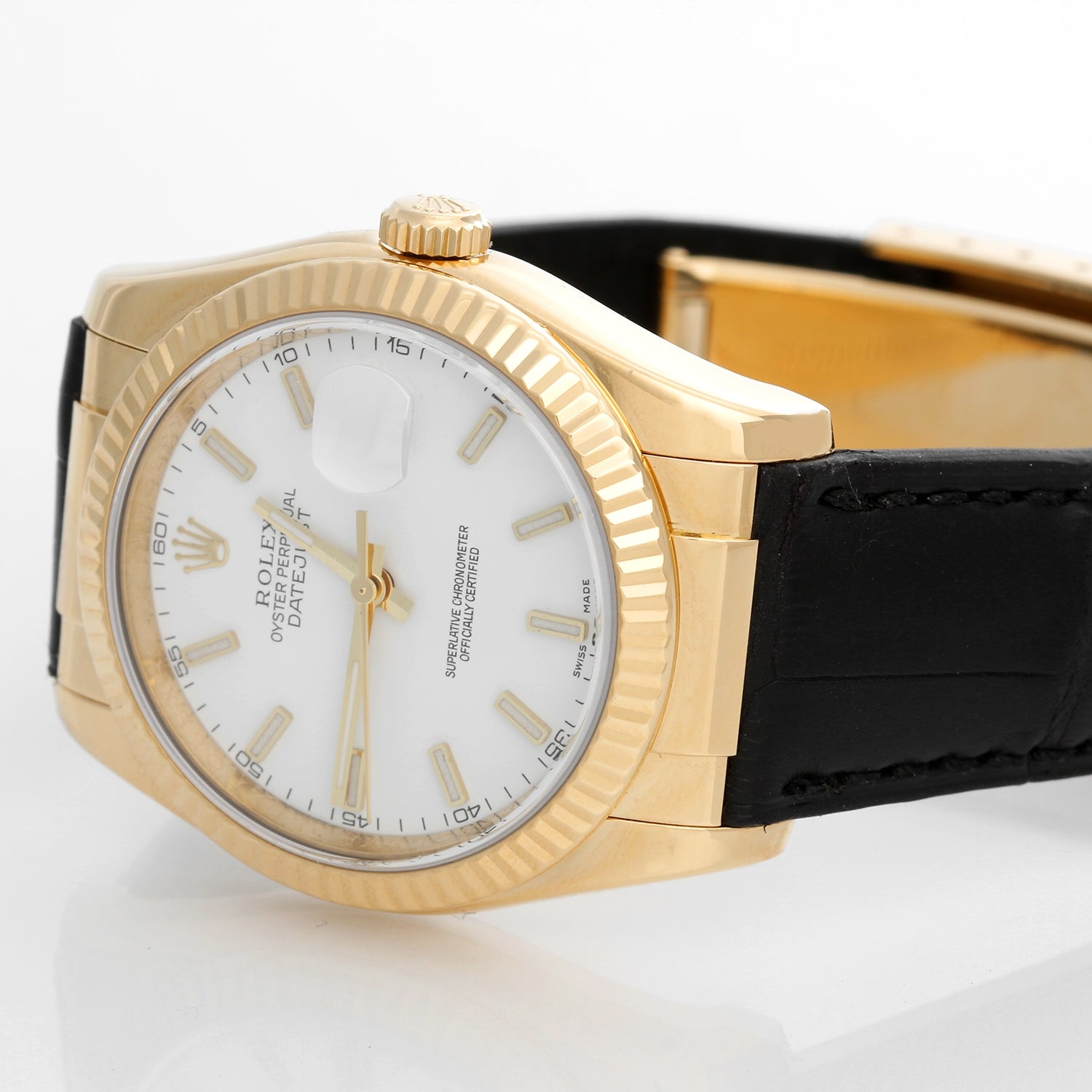 Rolex Datejust 18k Yellow Gold Men's Watch on Leather Strap Band