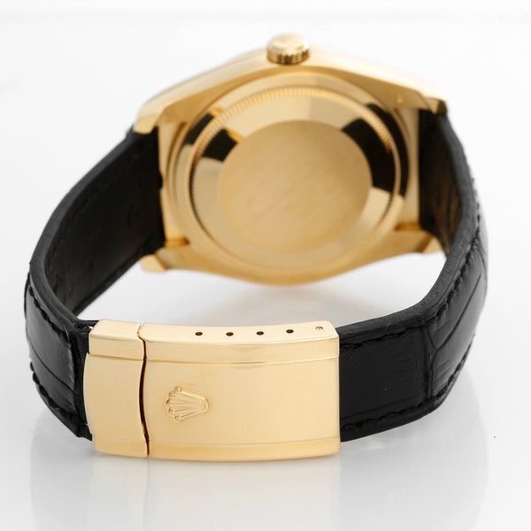 Rolex Datejust 18k Yellow Gold Men's Watch on Leather Strap Band 116138