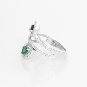 Dual Pear Emerald 14K White Gold Ring Size 7