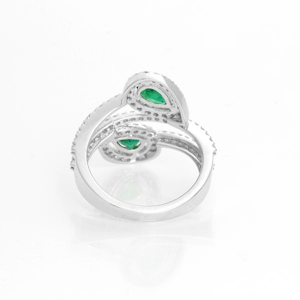 Dual Pear Emerald 14K White Gold Ring Size 7