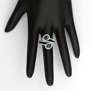 Dual Pear Emerald 14K White Gold Ring Size 7
