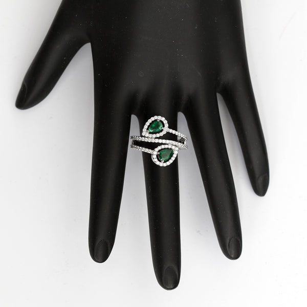 Dual Pear Emerald 14K White Gold Ring Size 7