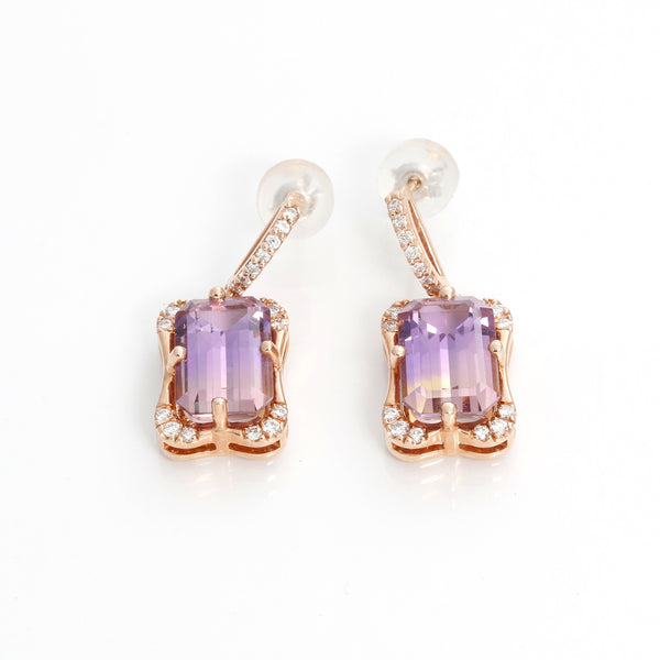 14K Rose Gold Halo Ametrine Earrings