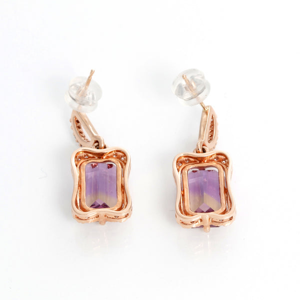 14K Rose Gold Halo Ametrine Earrings