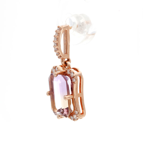 14K Rose Gold Halo Ametrine Earrings