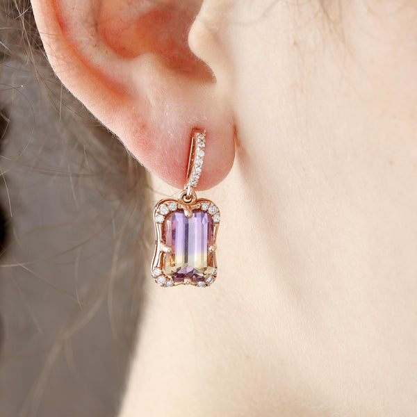 14K Rose Gold Halo Ametrine Earrings