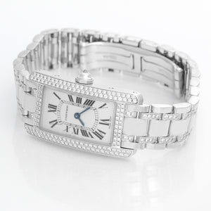 Cartier Tank Americaine (or American) Ladies White Gold Diamond Watch WB7018L1