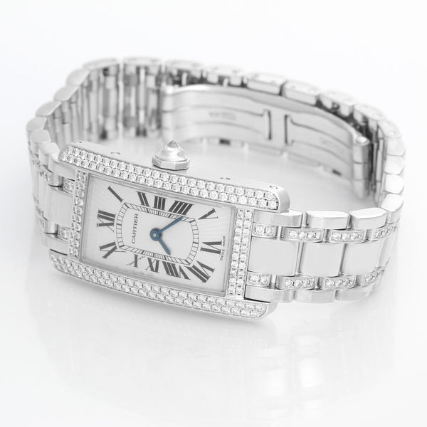 Cartier Tank Americaine (or American) Ladies White Gold Diamond Watch WB7018L1