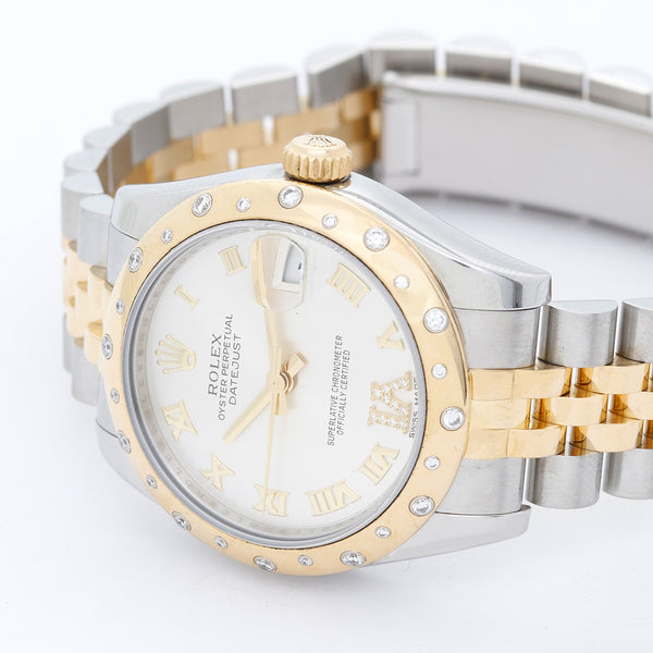Rolex Datejust Midsize 31mm Steel & Gold 24 Diamond Dome Bezel Watch 178343