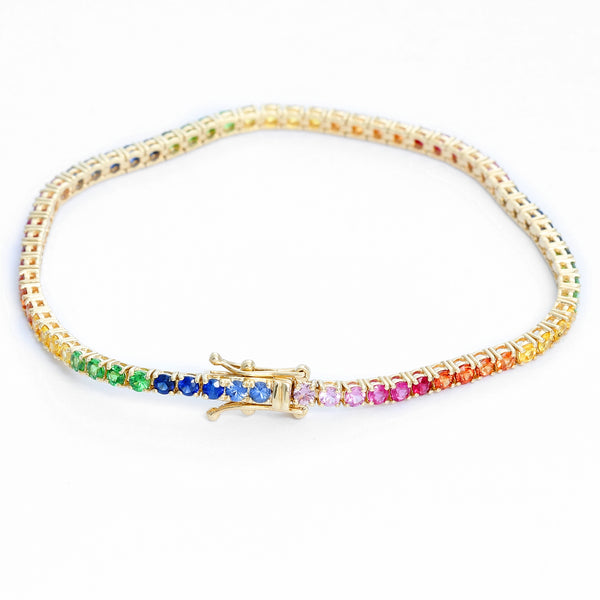 14K Yellow Gold Rainbow Sapphire Bracelet