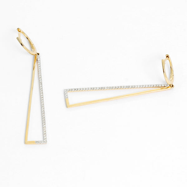 Triangular 14K Yellow Gold Diamond Earrings