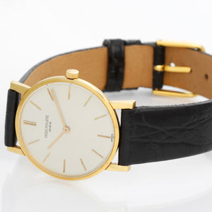 Vintage Patek Philippe Calatrava 18k Yellow Gold Black Crocodile Strap Watch 3470