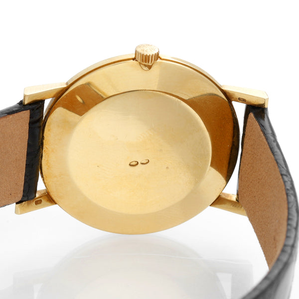 Vintage Patek Philippe Calatrava 18k Yellow Gold Black Crocodile Strap Watch 3470