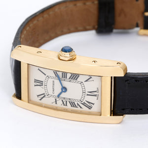 Cartier Tank Americaine Ladies 18k Yellow Gold Strap Watch W26015K2 2482