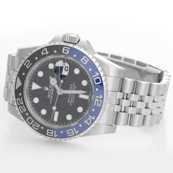 Men's Rolex GMT - Master II Stainless Steel Watch Black/Blue Bezel Batman 116710 (116710B)