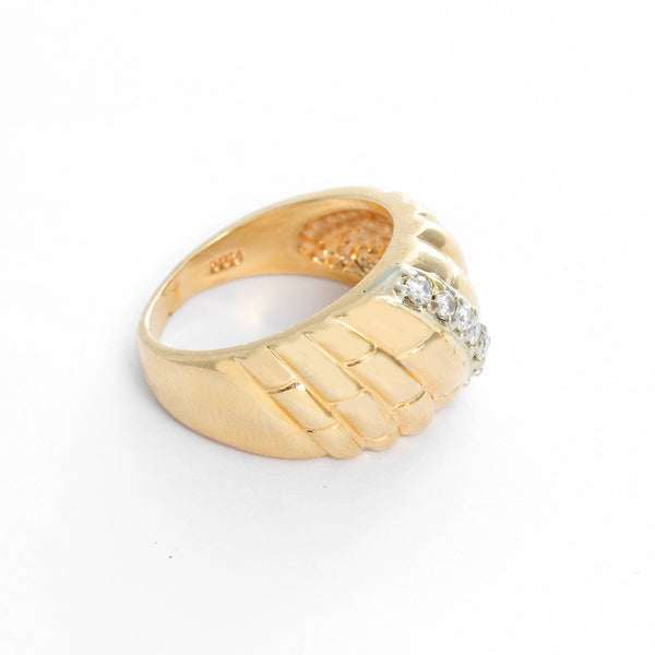 Beautiful 14K Yellow Gold and Diamond Dome Ring