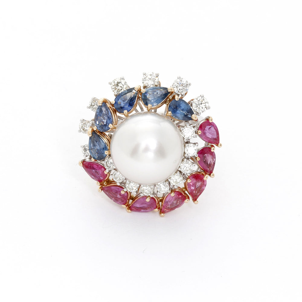 14K White Gold Multistone & Diamond Ring SZ. 7.5