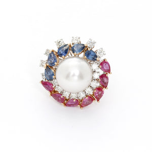 14K White Gold Multistone & Diamond Ring SZ. 7.5