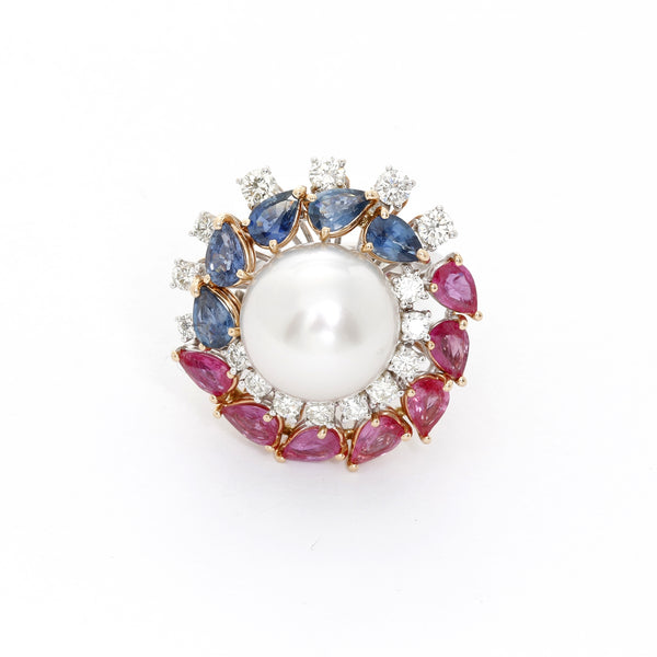 14K White Gold Multistone & Diamond Ring SZ. 7.5