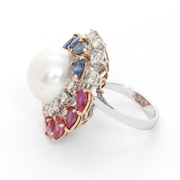 14K White Gold Multistone & Diamond Ring SZ. 7.5