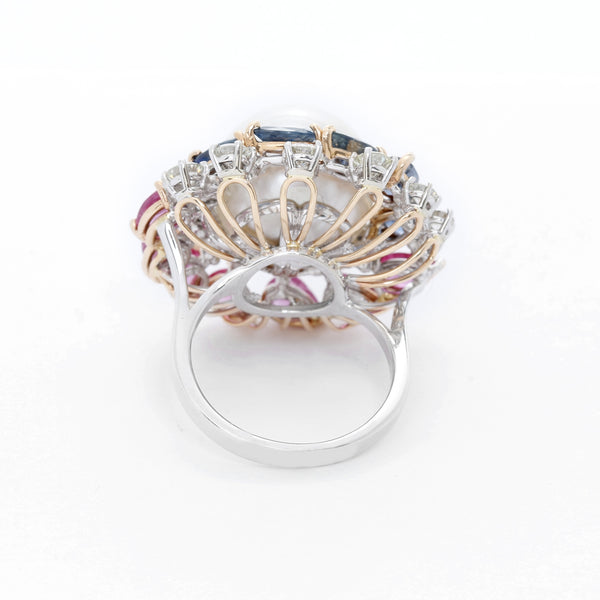 14K White Gold Multistone & Diamond Ring SZ. 7.5