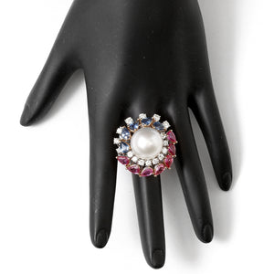 14K White Gold Multistone & Diamond Ring SZ. 7.5